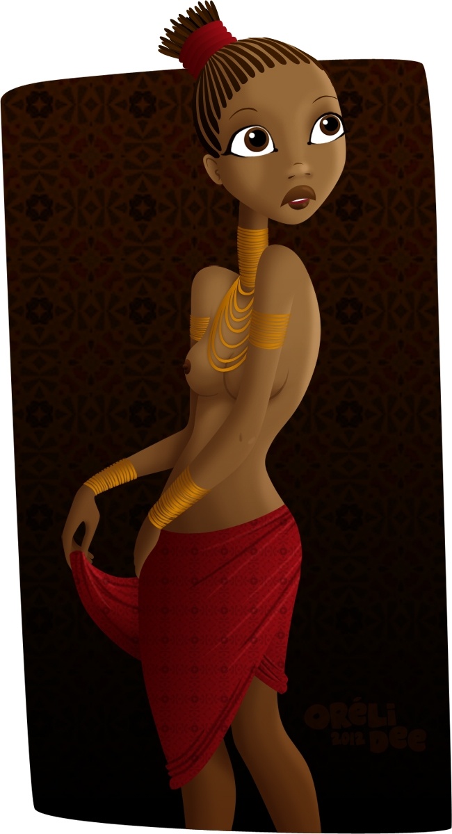 Portrait illustration jeune femme africaine à demi nue / Half naked black beauty portrait