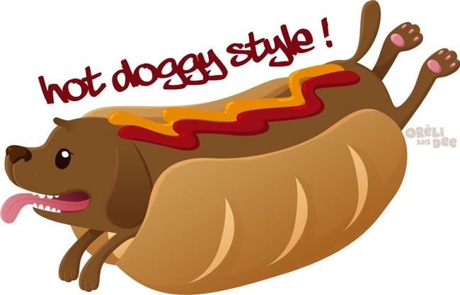 Hot dog / Doggy style - illustration chien dans un sandwich