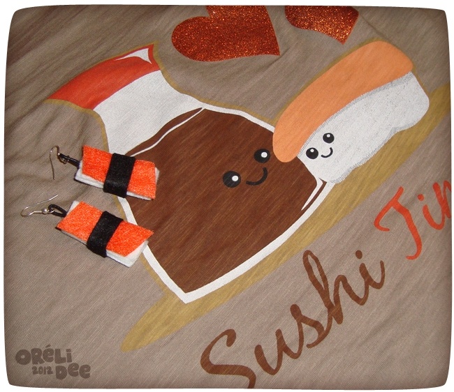 Boucles d'oreilles Sushi et T-Shirt Cache-Cache